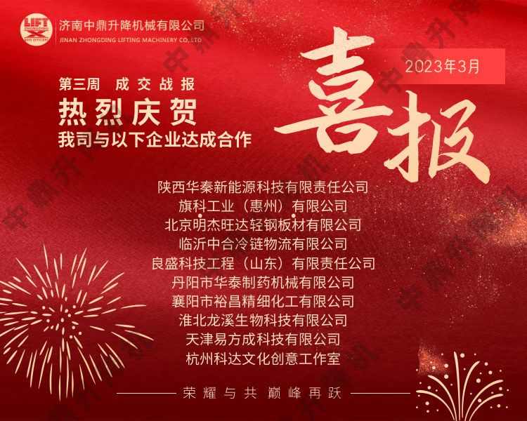 中鼎升降机械3月20-3月26业绩通报 2023-03-27
