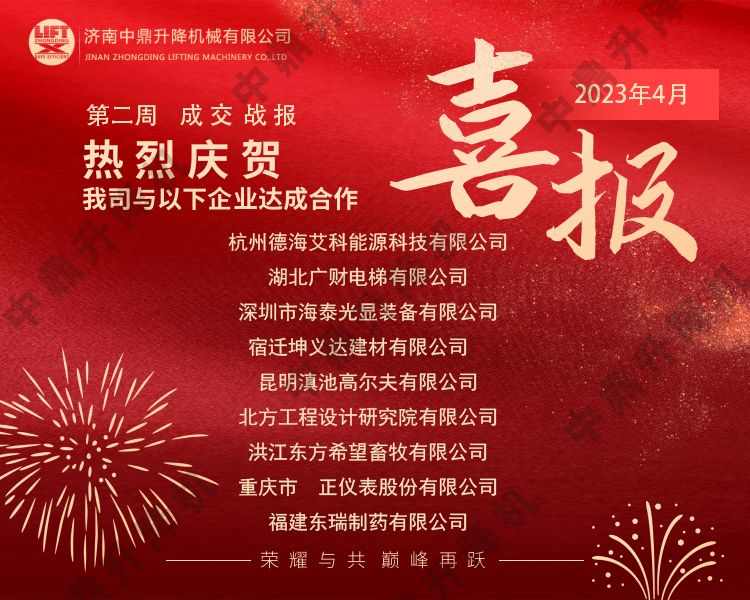济南中鼎升降设备四月第二周业绩通报 2023-04-18(图1)