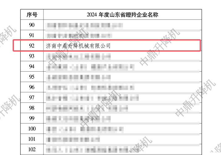 济南中鼎升降机械有限公司荣膺“山东省瞪羚企业”称号 2025-01-03(图1)