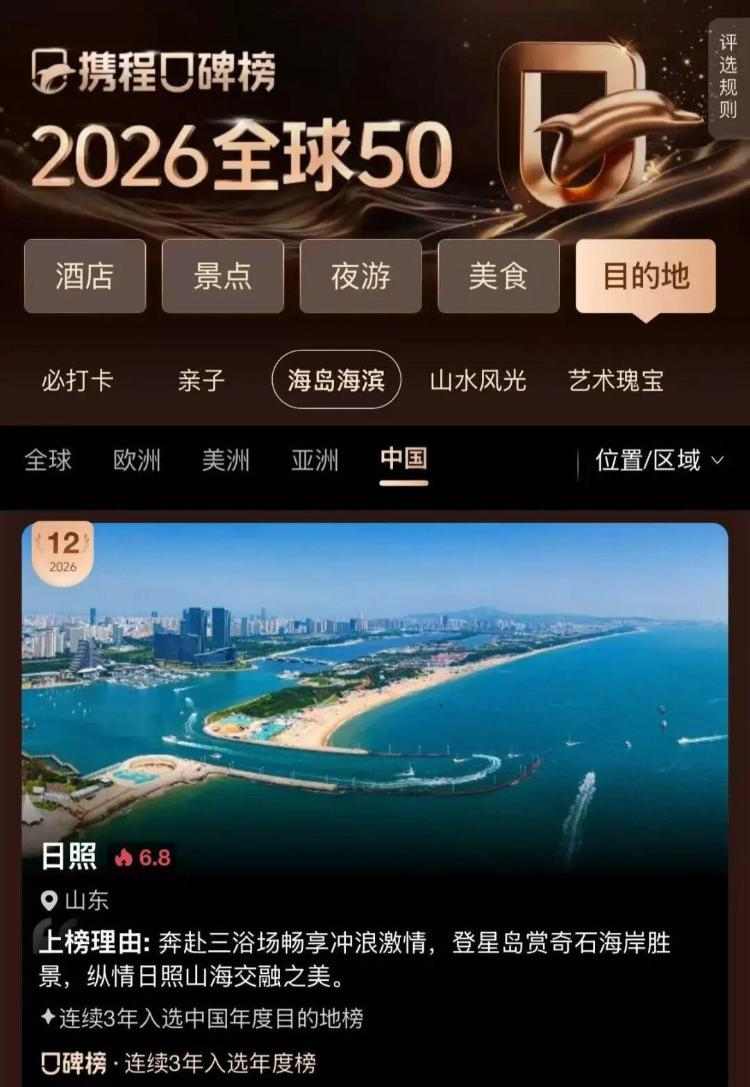 2026全球50海滨海岛目的地榜，日照入选！(图1)