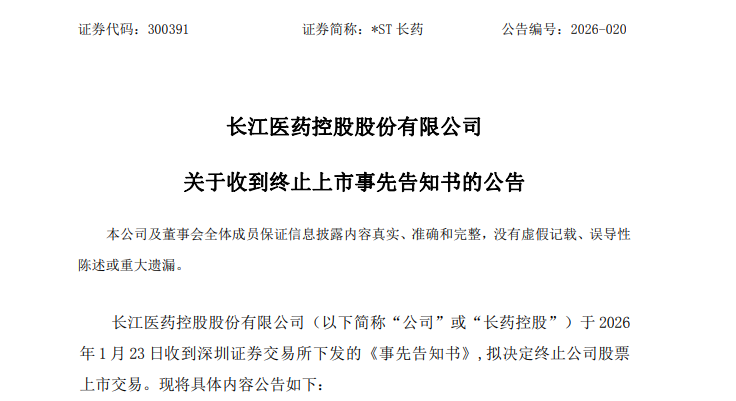 证监会严肃查处财务造假 *ST长药面临终止上市(图1)