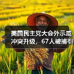 美国民主党大会外示威冲突升级，67人被捕引热议(图1)